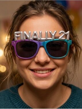 4 Pairs ~ 21st Birthday Novelty Blue-Green Ombre Sunglasses with Dark Lenses